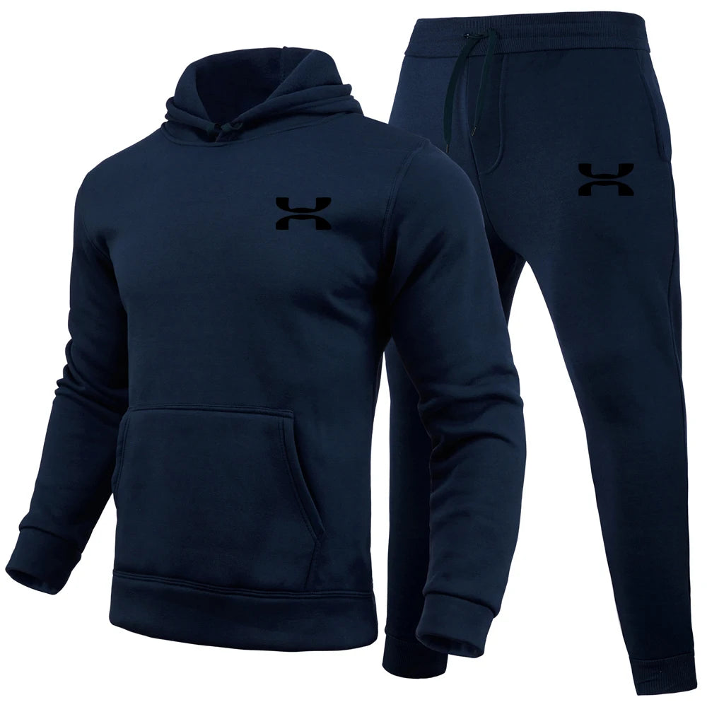 Men's Print Tracksuit Winter Casual Hoodies + Long Pants 2PCS Set and Print Hoodies Outdoor Sport Jogging Wear