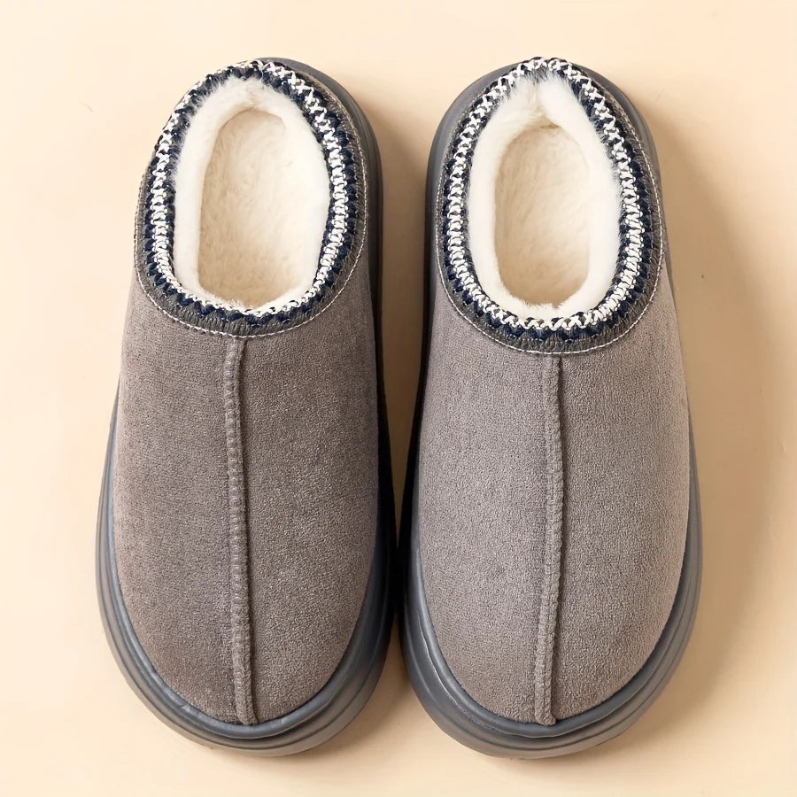 Winter warm slippers for men and women couples - plush lining, non-slip thick soles, indoor and outdoor warm solid color