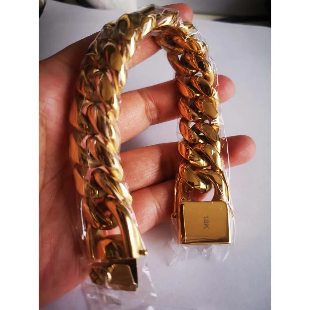 "DragonCurb Bracelet: Luxury 18K Gold-Plated Miami Cuban Chain for Men & Women"