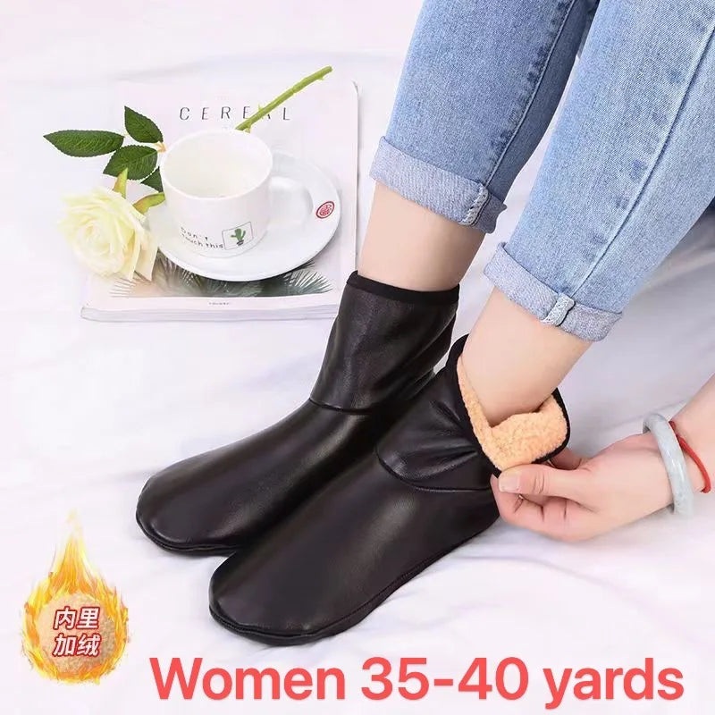 Warm Socks Cover For Unisex Zipper Winter Velvet Thickened Floor Socks Men Women Non-slip Bottom High Leather Socks Waterproof