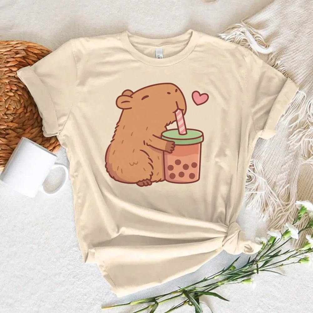 Capybara t shirt women soft fabric tshirt female anime clothing