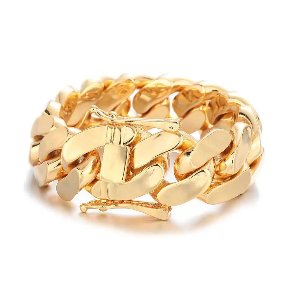 "BoldLink Cuban Bracelet: Heavy Brass 22mm Miami Chain for Men"