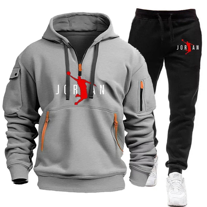 "FlexFit Tracksuit: Men's Fleece Hoodie & Sweatshirt Set for Casual Comfort"
