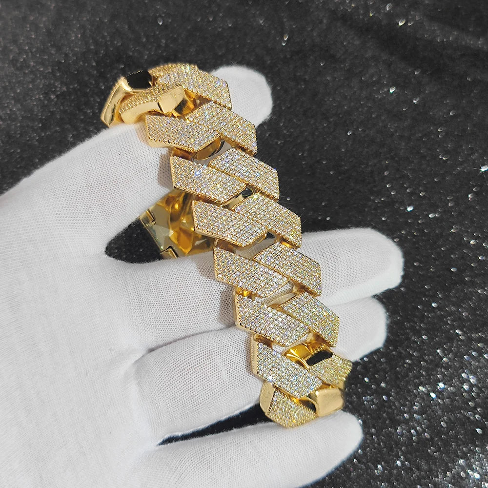 "DiamondCurb 25mm: Iced-Out Prong Setting Cuban Link Chain Necklace for Men & Women"