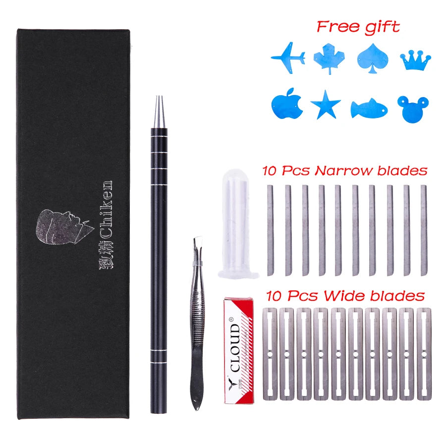 Hair Art Carving Pen Barber Tools Hairdressing Engraving Pen Hair Art Design Tattoo Eyebrow Trimmer Mustache Shaving Sharp Blade