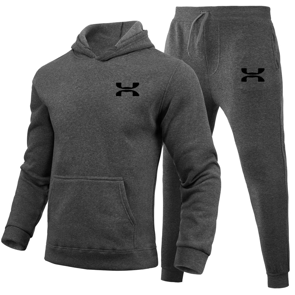 Men's Print Tracksuit Winter Casual Hoodies + Long Pants 2PCS Set and Print Hoodies Outdoor Sport Jogging Wear