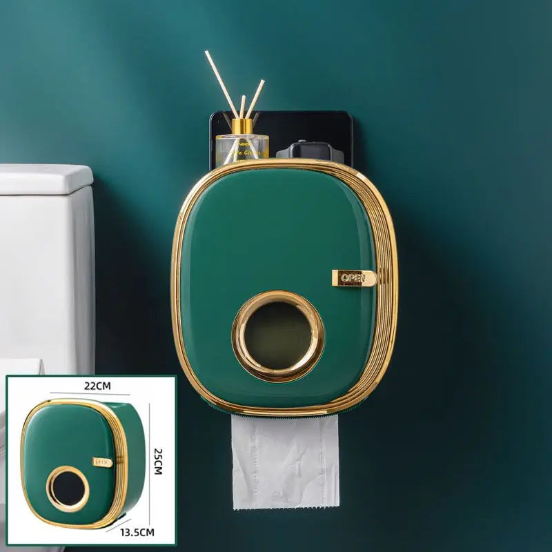 golden Bathroom Shelf Storage Box Punch-Free Wall-Mounted Toilet Paper Holder Box Waterproof Paper Towel Bathroom Storage Rack