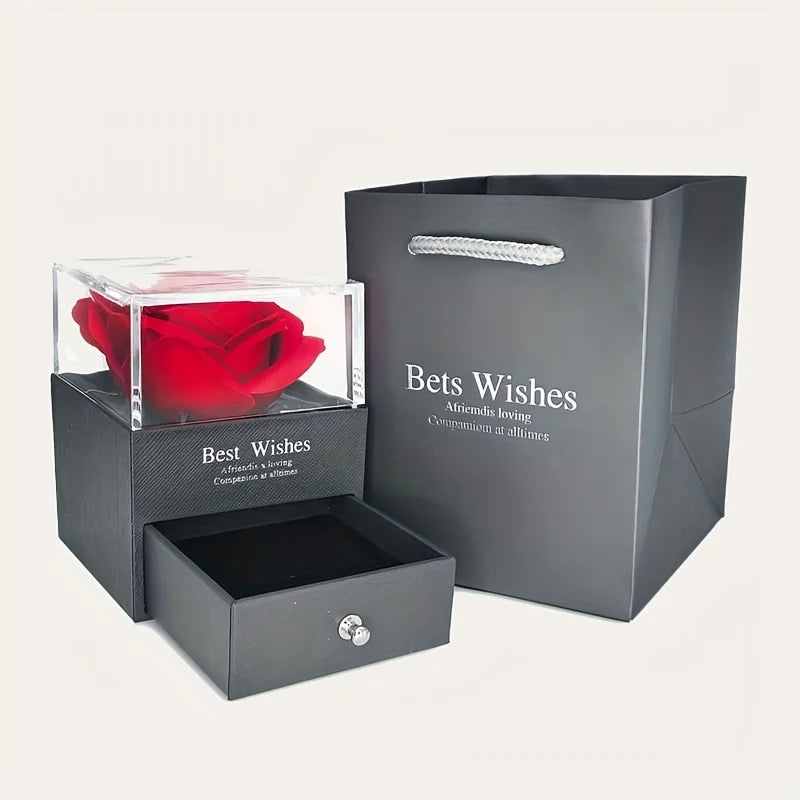 Luxury Love Heart Zircon Necklace With Rose Flower Gifts Box For Women Girlfriends 2024 New Fashion Valentine Jewelry Gift