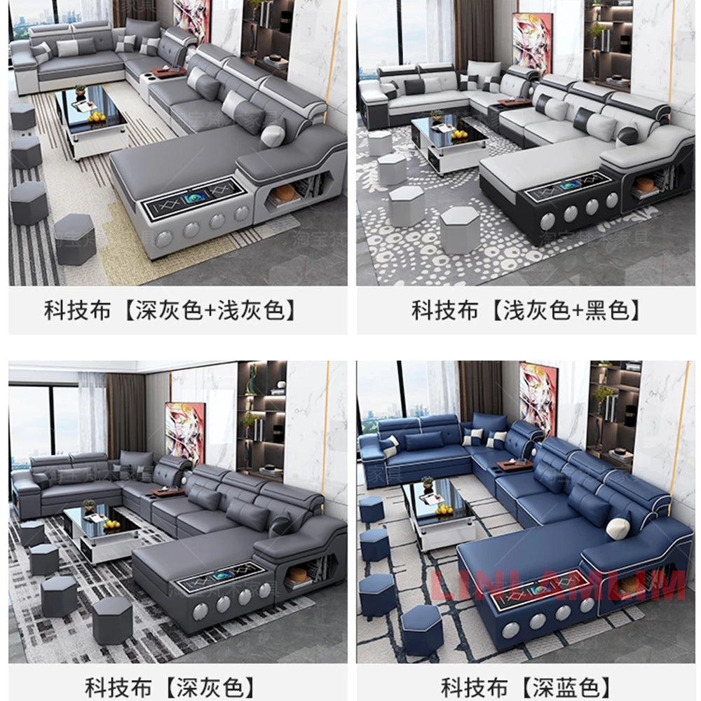 Sofa Set with Chaise Lounge, Bluetooth Speakers, and USB Charging Ports for Living Room