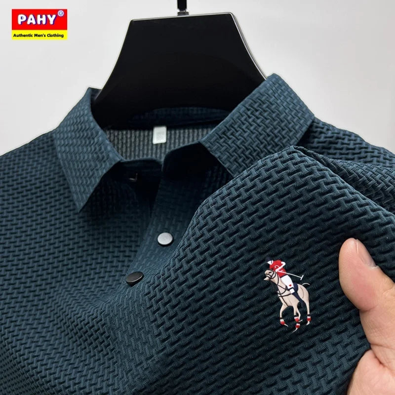 Men's Short Sleeve Polo Shirt, Ice Silk, Jacquard, Casual, Business Fashion, Stand Collar, Summer, New Style