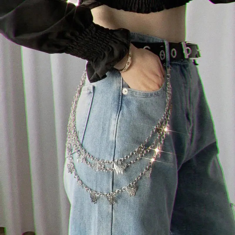 Fashion Butterfly Waist Chains Jeans Trousers Skirt Multi Alloy Chain Layer Hip-hop Punk Women's Pendant Jewelry