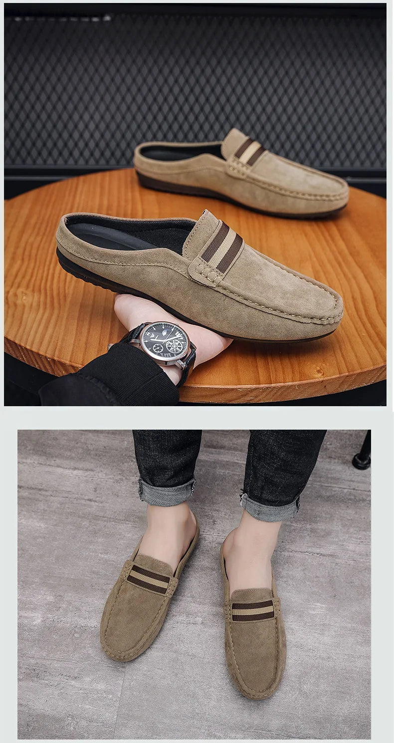 Lefu Shoes Men's Lightweight Bean Shoes Summer One Step Push lazy Breathable Casual Half Support Slippers for men