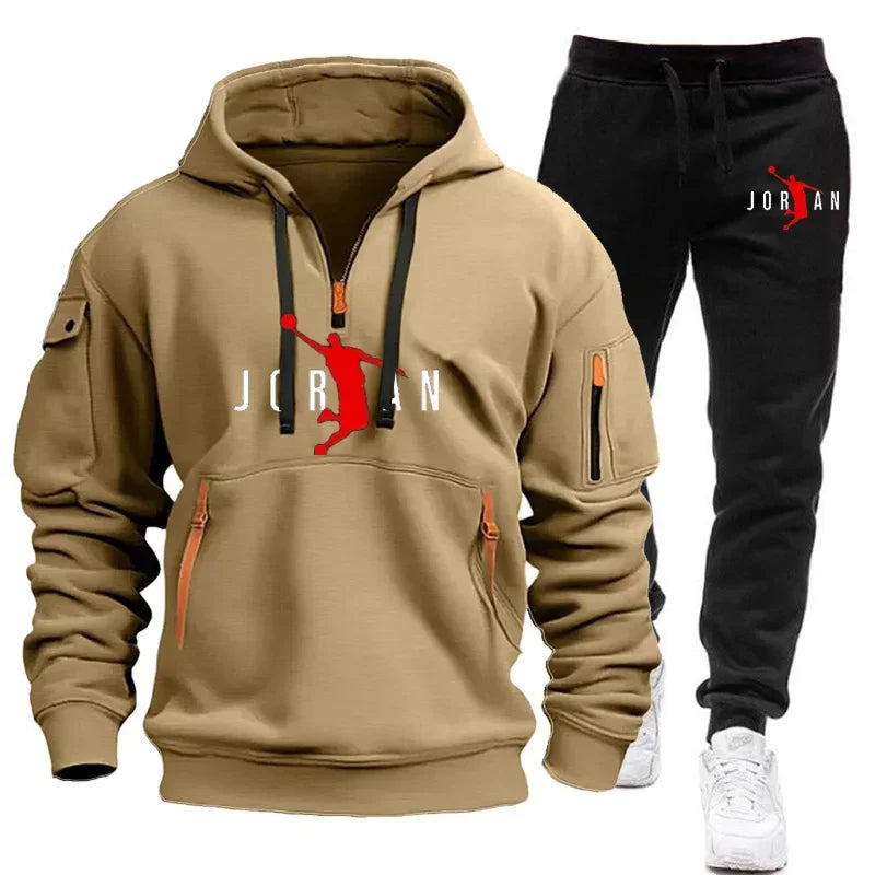 "FlexFit Tracksuit: Men's Fleece Hoodie & Sweatshirt Set for Casual Comfort"