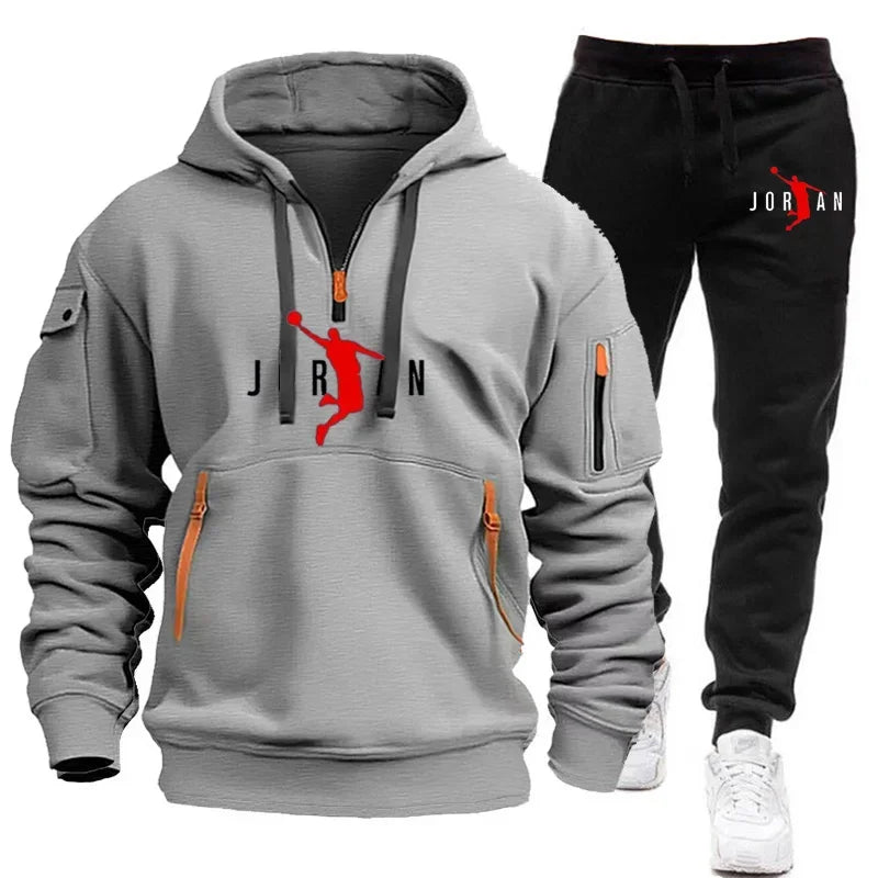 "FlexFit Tracksuit: Men's Fleece Hoodie & Sweatshirt Set for Casual Comfort"