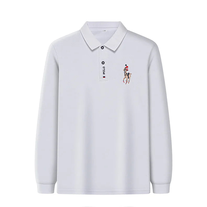 Autumn New Men's Lapel Long Sleeved T-shirt Embroidered Loose Casual Fashion Polo Shirt