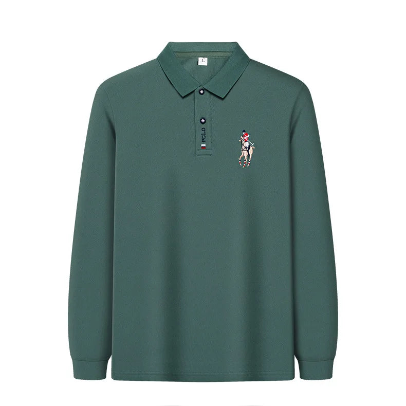 Autumn New Men's Lapel Long Sleeved T-shirt Embroidered Loose Casual Fashion Polo Shirt