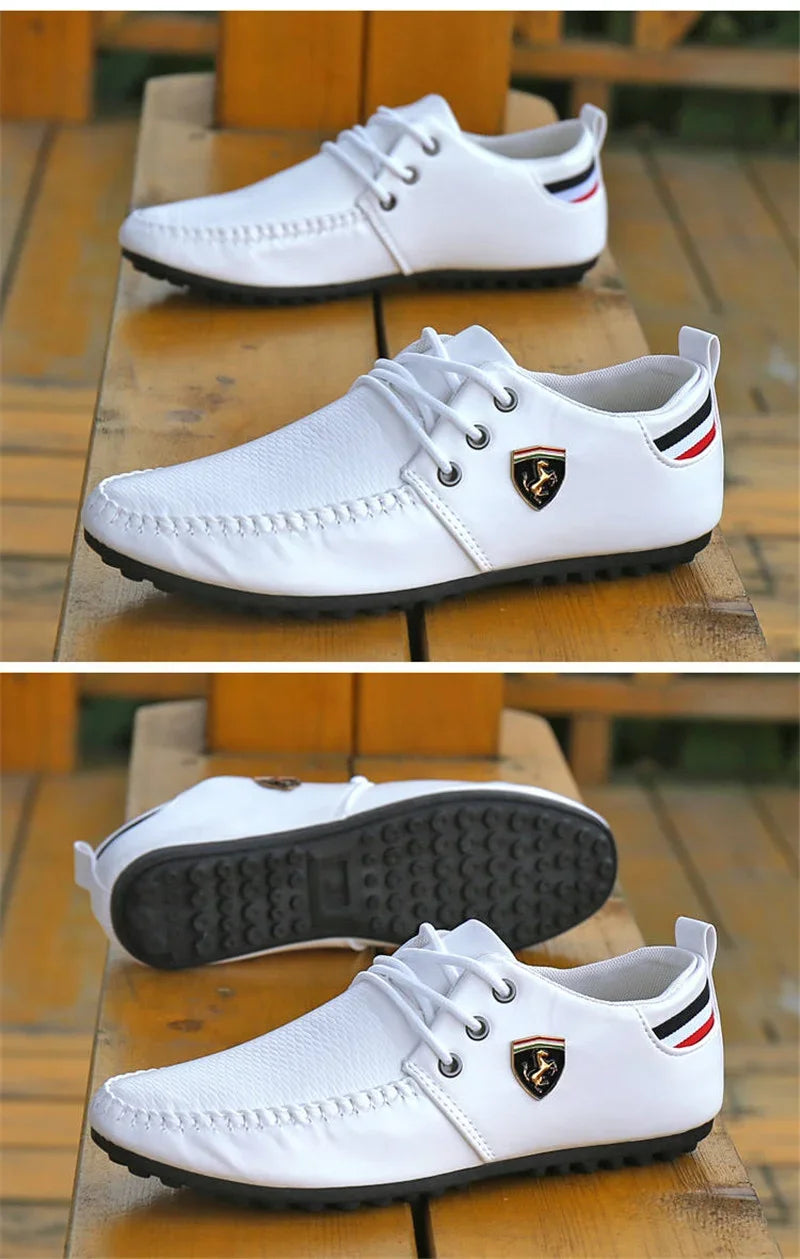 Mens Shoes White Black Leather Brand Driving Autumn Male Flats Men's Peas Shoes Man The British Men Sneakers Shoes for Men