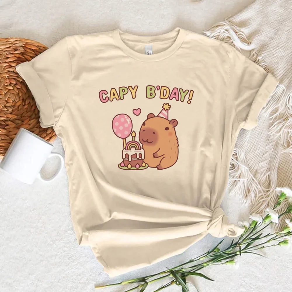 Capybara t shirt women soft fabric tshirt female anime clothing