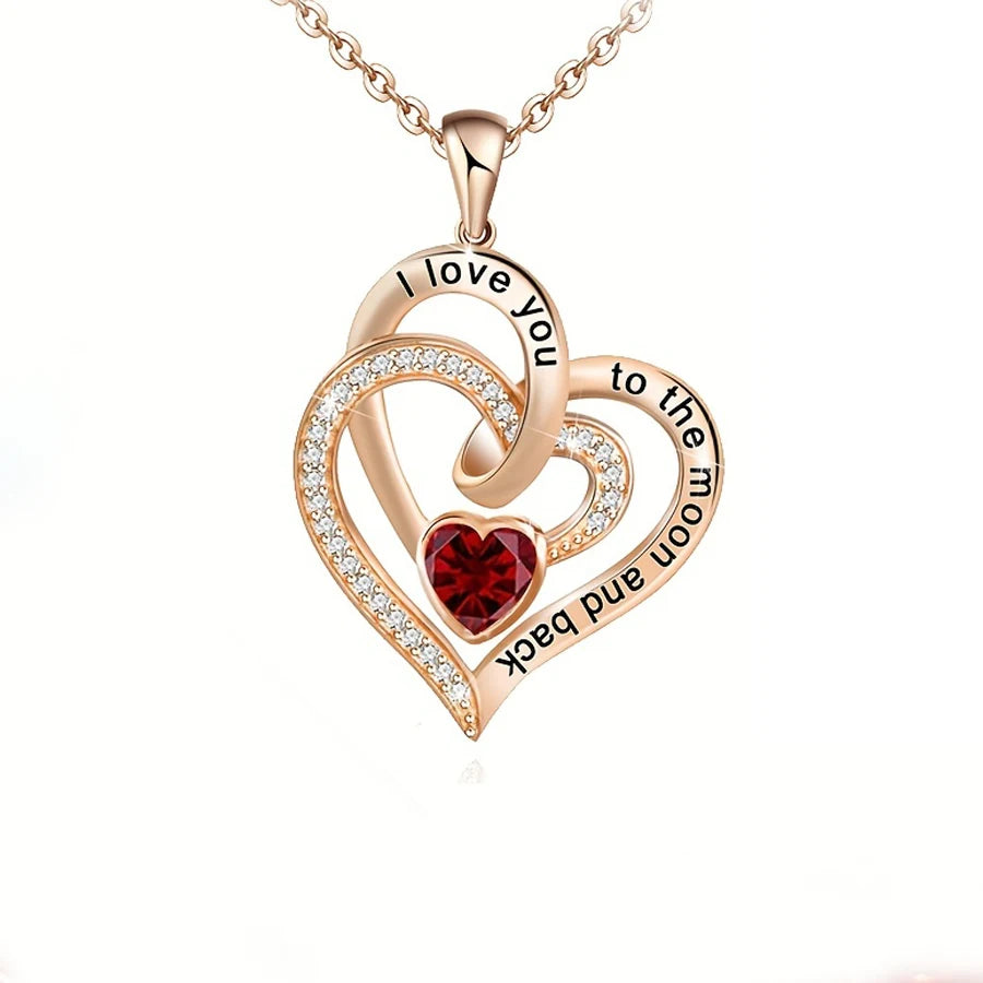 Luxury Love Heart Zircon Necklace With Rose Flower Gifts Box For Women Girlfriends 2024 New Fashion Valentine Jewelry Gift