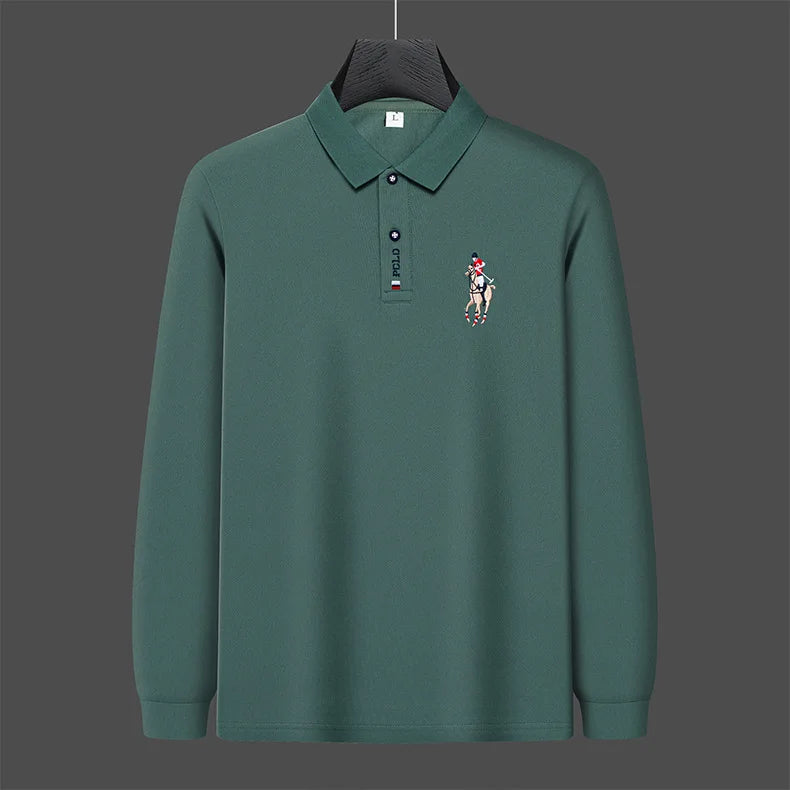 Autumn New Men's Lapel Long Sleeved T-shirt Embroidered Loose Casual Fashion Polo Shirt