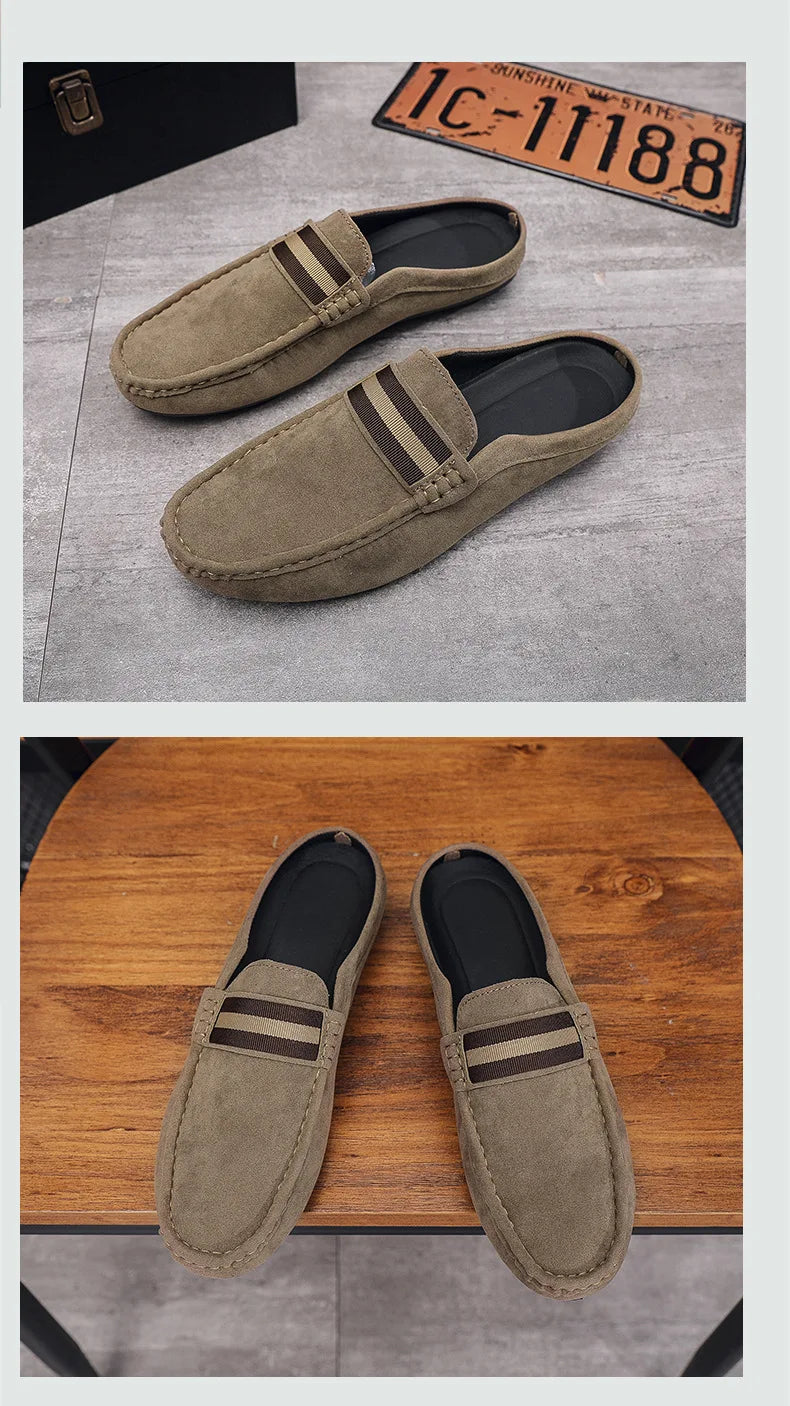 Lefu Shoes Men's Lightweight Bean Shoes Summer One Step Push lazy Breathable Casual Half Support Slippers for men