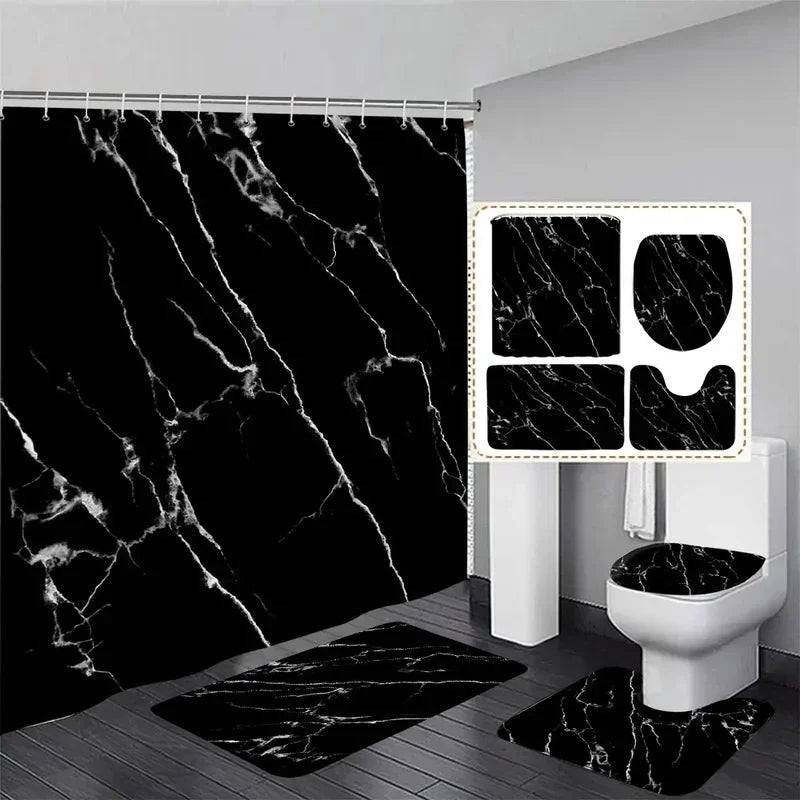 Marble free flow metal swirl texture shower curtain rug set natural luxury abstract fluid texture waterproof shower curtains set