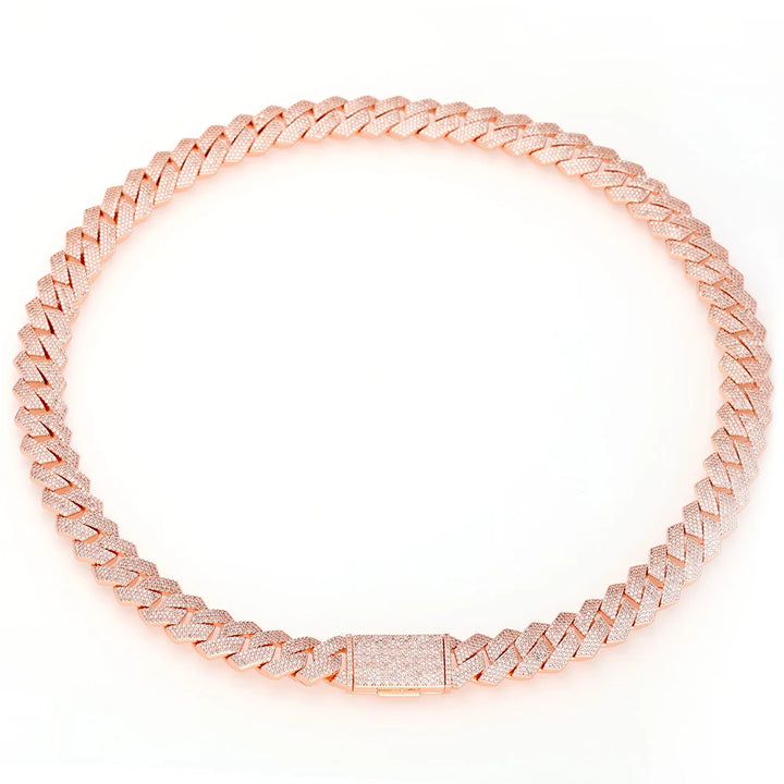 "DiamondGlow Cuban Chain: 15mm Rose Gold Iced Luxury Necklace"