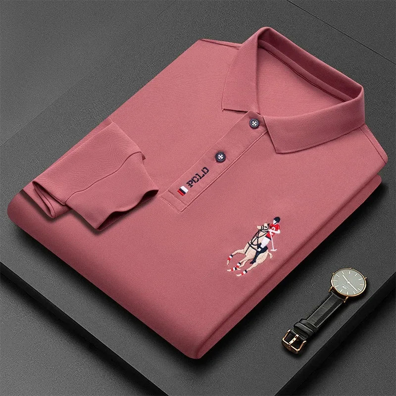 Autumn New Men's Lapel Long Sleeved T-shirt Embroidered Loose Casual Fashion Polo Shirt