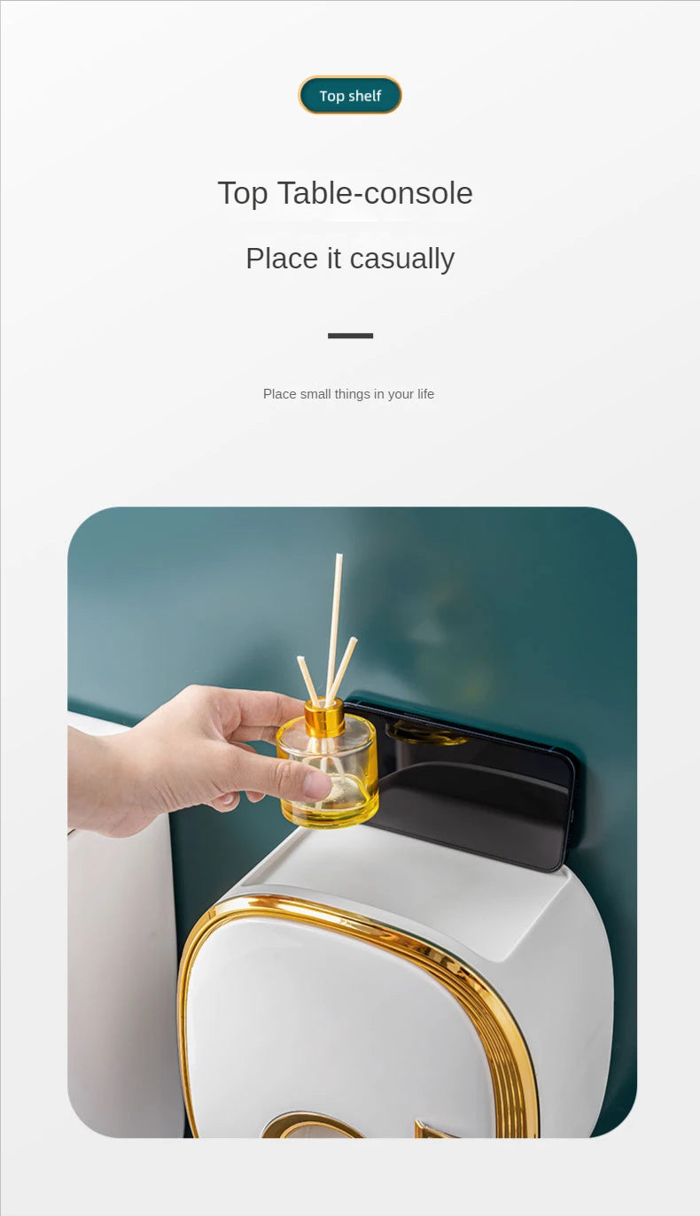 golden Bathroom Shelf Storage Box Punch-Free Wall-Mounted Toilet Paper Holder Box Waterproof Paper Towel Bathroom Storage Rack