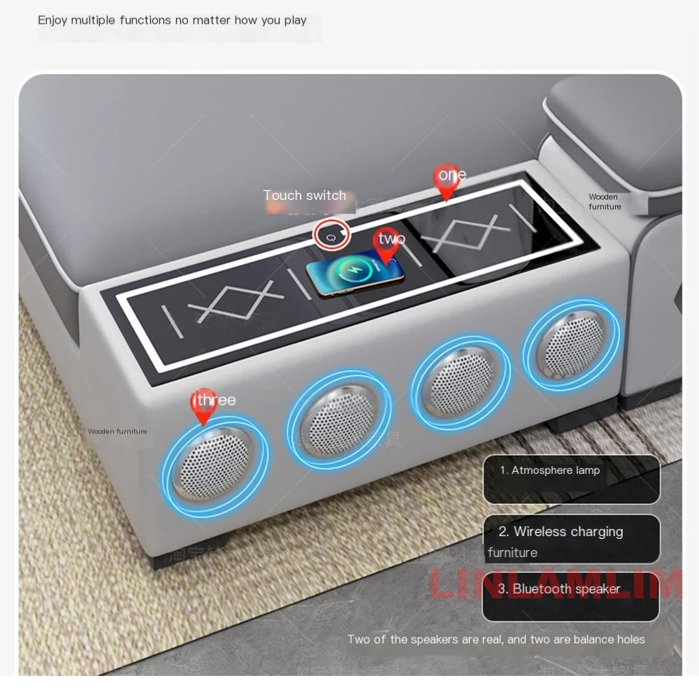 Sofa Set with Chaise Lounge, Bluetooth Speakers, and USB Charging Ports for Living Room