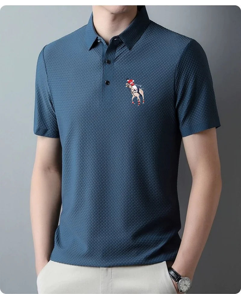 Men's Short Sleeve Polo Shirt, Ice Silk, Jacquard, Casual, Business Fashion, Stand Collar, Summer, New Style