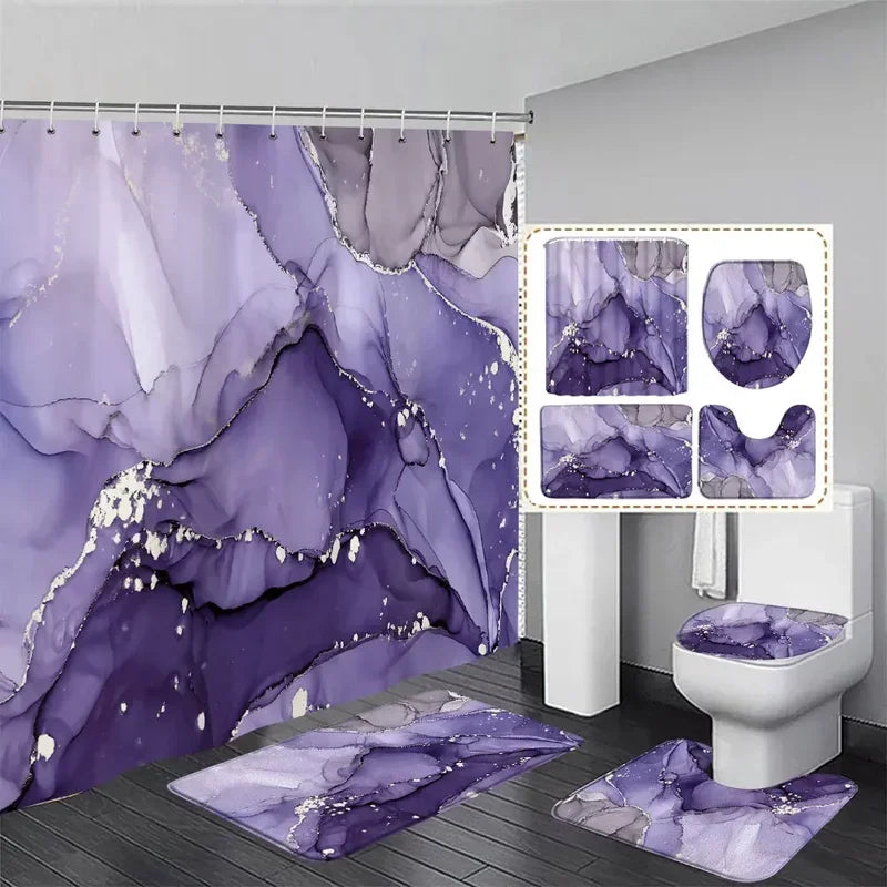 Marble free flow metal swirl texture shower curtain rug set natural luxury abstract fluid texture waterproof shower curtains set
