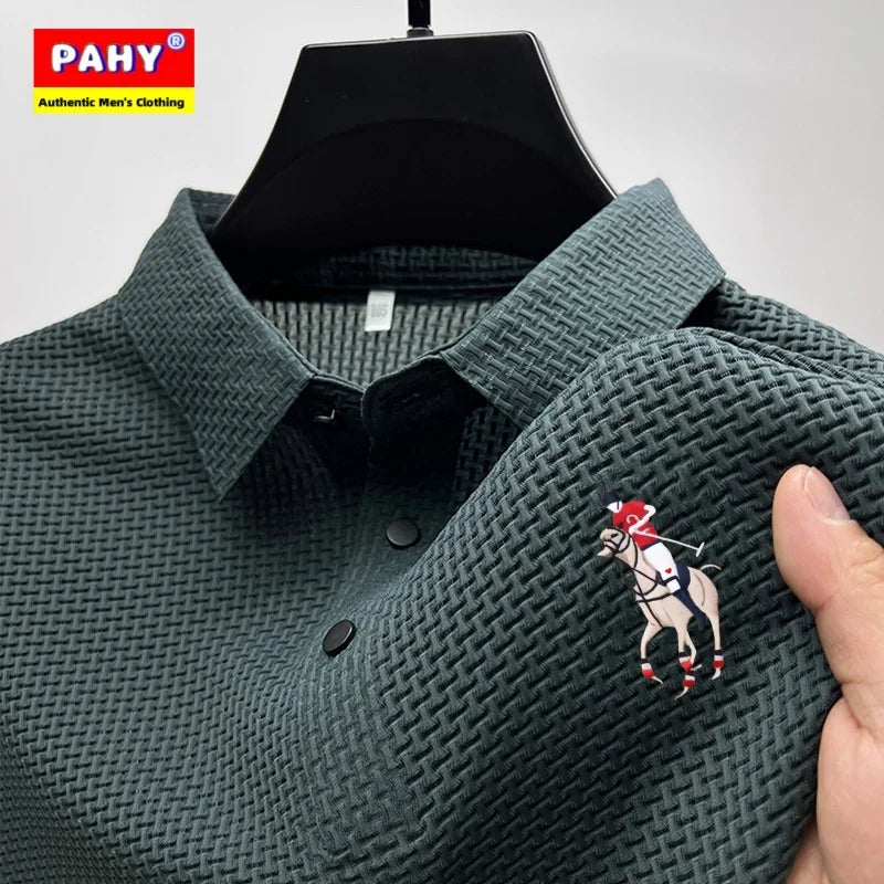 Men's Short Sleeve Polo Shirt, Ice Silk, Jacquard, Casual, Business Fashion, Stand Collar, Summer, New Style