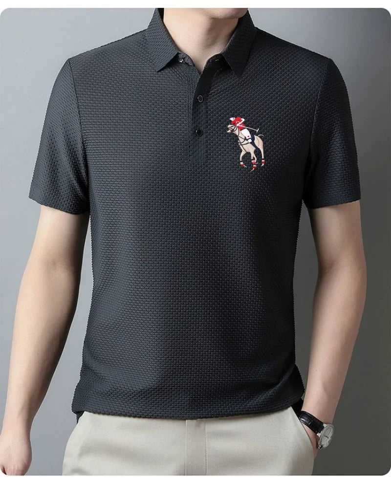 Men's Short Sleeve Polo Shirt, Ice Silk, Jacquard, Casual, Business Fashion, Stand Collar, Summer, New Style