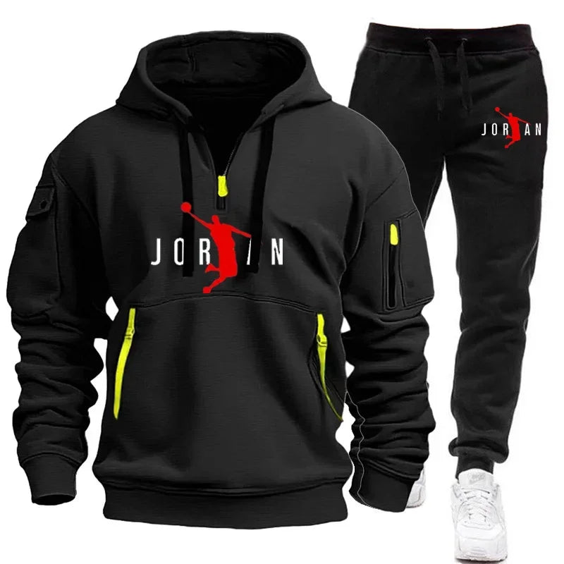 "FlexFit Tracksuit: Men's Fleece Hoodie & Sweatshirt Set for Casual Comfort"