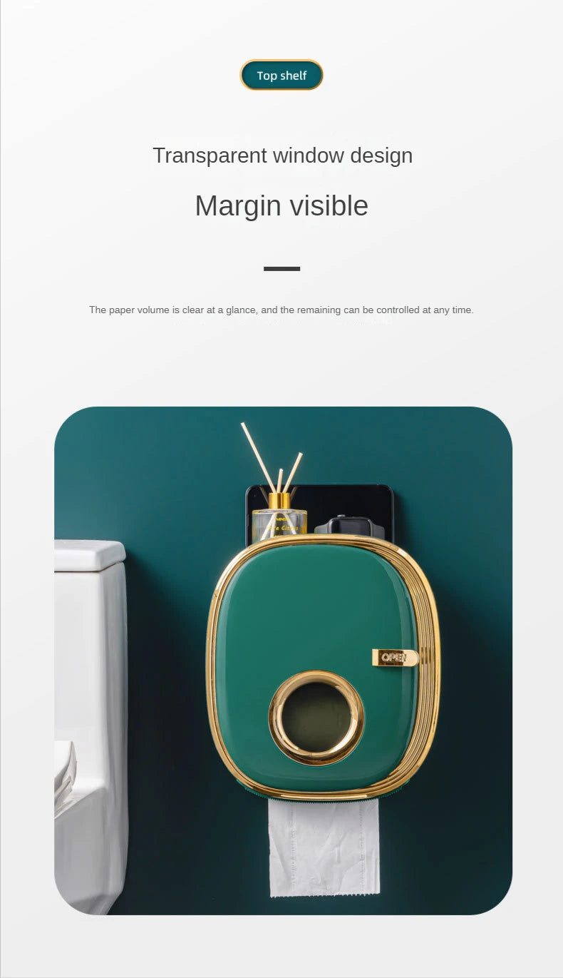 golden Bathroom Shelf Storage Box Punch-Free Wall-Mounted Toilet Paper Holder Box Waterproof Paper Towel Bathroom Storage Rack
