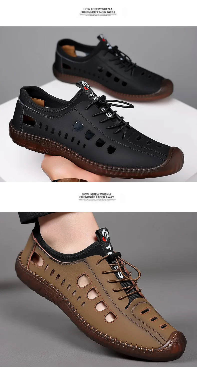 New Summer Men's Casual Sandals Fashion Hollow Breathable Shoes Flat Men's Business Soft Sole Sports Shoes Fashion Men's Shoes