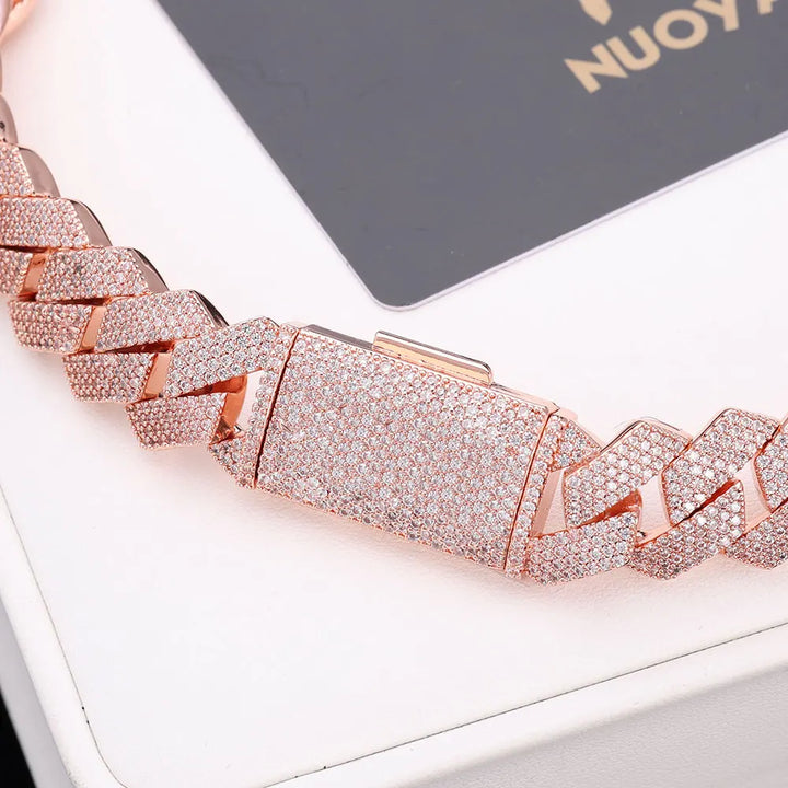 "DiamondGlow Cuban Chain: 15mm Rose Gold Iced Luxury Necklace"