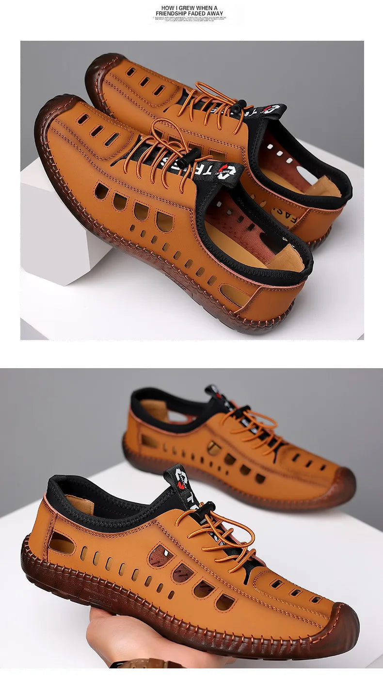 New Summer Men's Casual Sandals Fashion Hollow Breathable Shoes Flat Men's Business Soft Sole Sports Shoes Fashion Men's Shoes