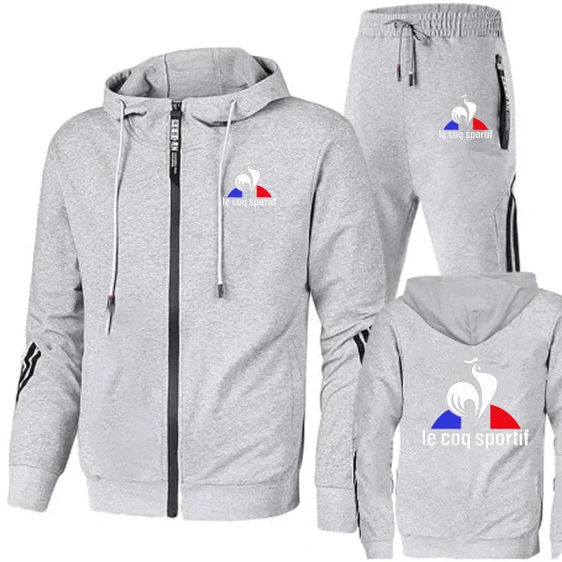 Men's sportswear autumn and winter sportswear men's two-piece set+sports pants printed brand zipper men's sportswear set Plus si