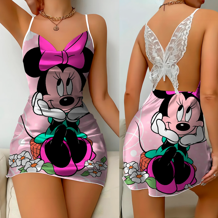 MagicKnot Mini Dress: Elegant Satin Disney Minnie & Mickey Party Dress"