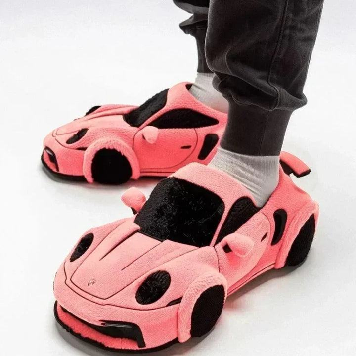 "SpeedSoft 2025: Plush Racing Slippers for Car Lovers"