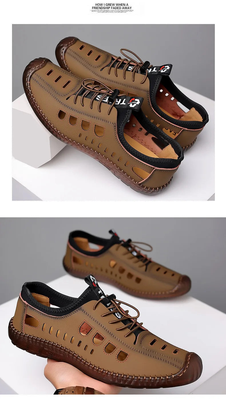 New Summer Men's Casual Sandals Fashion Hollow Breathable Shoes Flat Men's Business Soft Sole Sports Shoes Fashion Men's Shoes