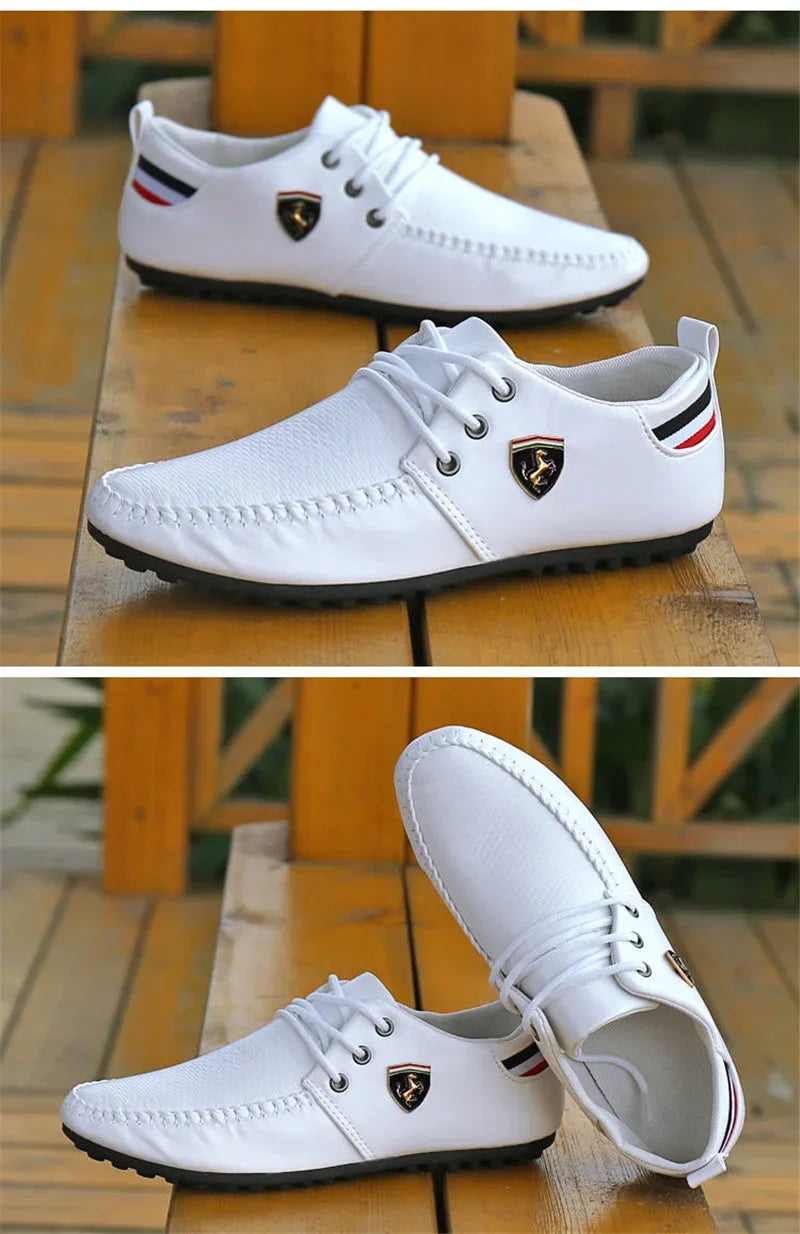 Mens Shoes White Black Leather Brand Driving Autumn Male Flats Men's Peas Shoes Man The British Men Sneakers Shoes for Men