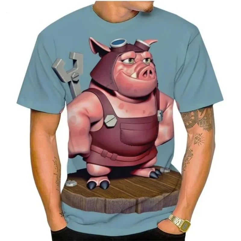 3D Printing Fat Pig T-Shirt Men Funny Animal