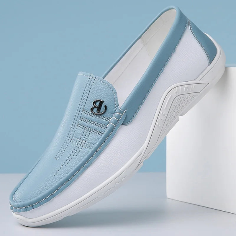 Mens Leather Shoes 2024 Casual Slip on Formal Dress Loafers Breathable Soft Flats for Male Non Slip Driving Office Work Shoes