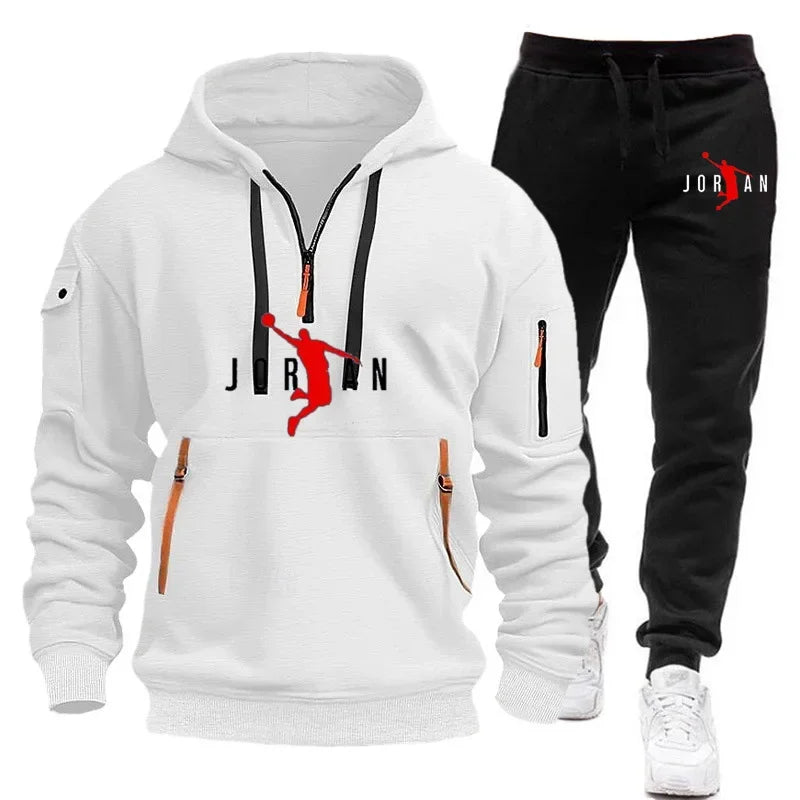 "FlexFit Tracksuit: Men's Fleece Hoodie & Sweatshirt Set for Casual Comfort"