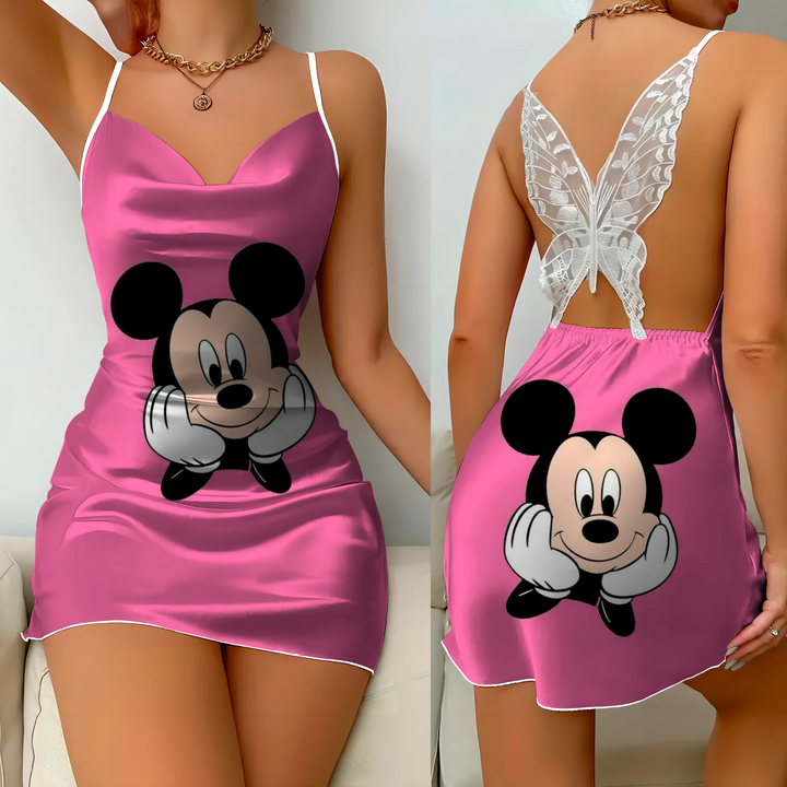 MagicKnot Mini Dress: Elegant Satin Disney Minnie & Mickey Party Dress"