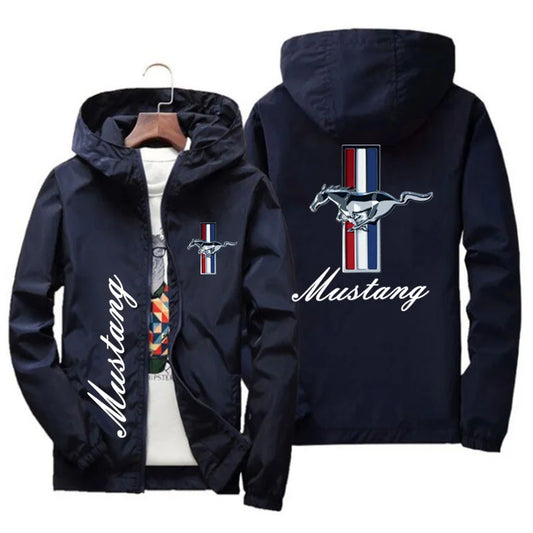 Spring and Autumn Ford Mustang Car Logo Print Hooded Jacket Fashion Charge Jacket Men's Wind Jacket Men's Outdoor Casual Wear