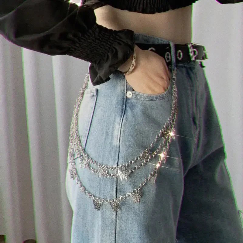 Fashion Butterfly Waist Chains Jeans Trousers Skirt Multi Alloy Chain Layer Hip-hop Punk Women's Pendant Jewelry